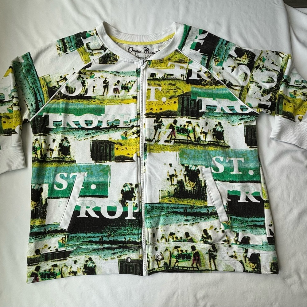 Onque Casuals Elements of Style 3/4 Sleeve Graphic Zip-Up Jacket Top